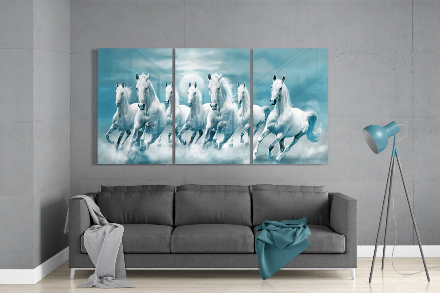 Running Horses Large Glass Wall Art (3-Panel)