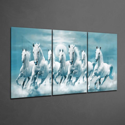 Running Horses Large Glass Wall Art (3-Panel)