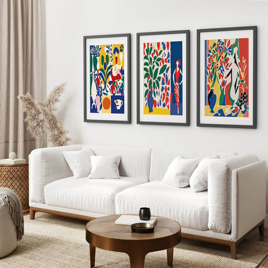 Modern Colorful Floral Wall Art Set of 3 Prints
