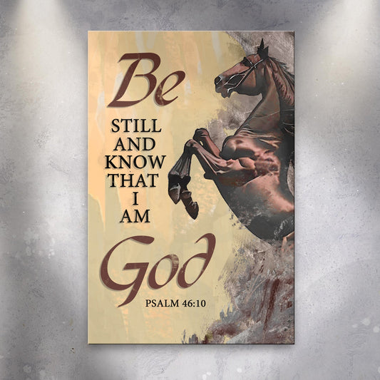 Psalm 46:10 Be Still Rearing Horse canvas shown in a styled room setting, view 2