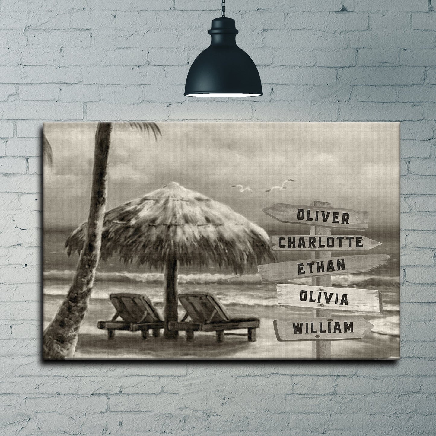 Monochrome Beach Name Canvas Sign