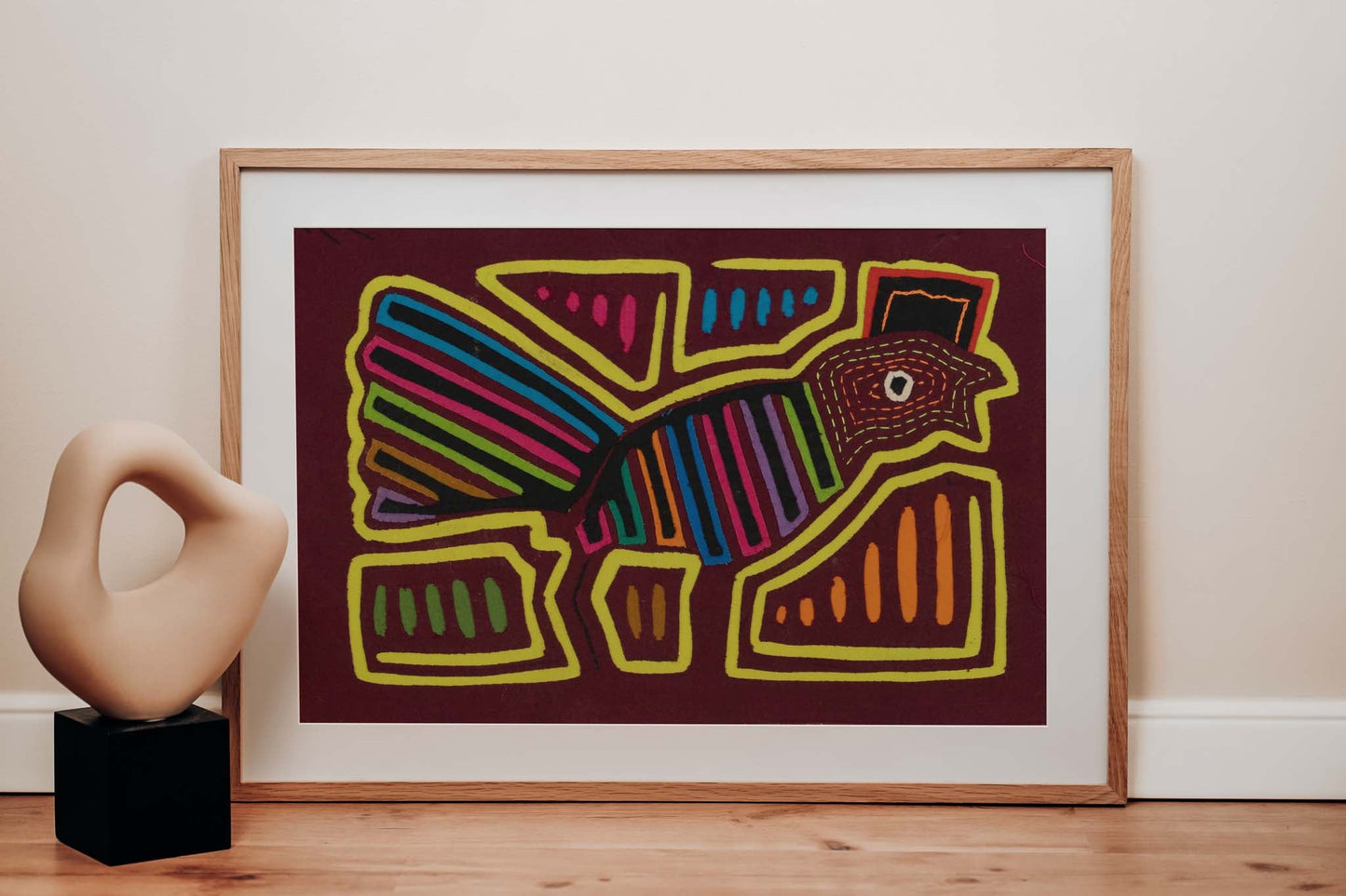 Proud Rooster Mola Tapestry Folk Art Wall Hanging