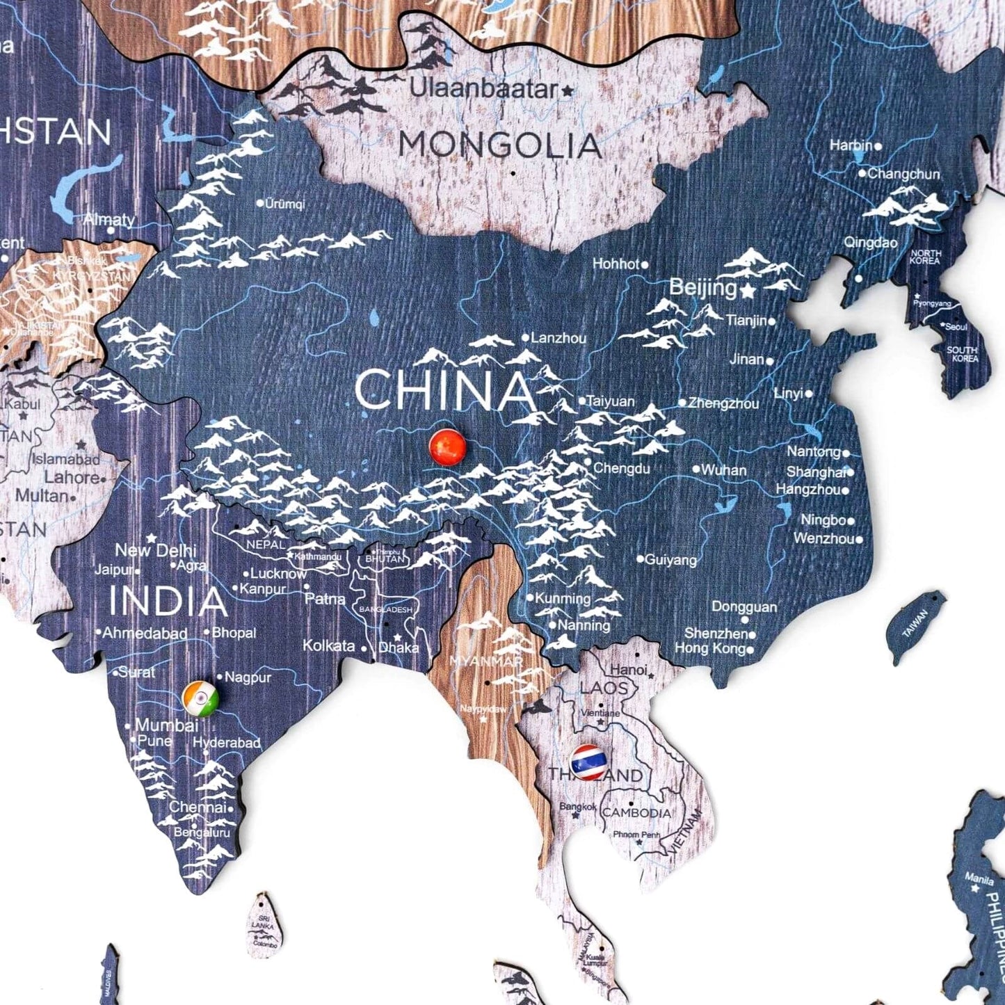 3D Wooden World Map Wall Art - Mystery