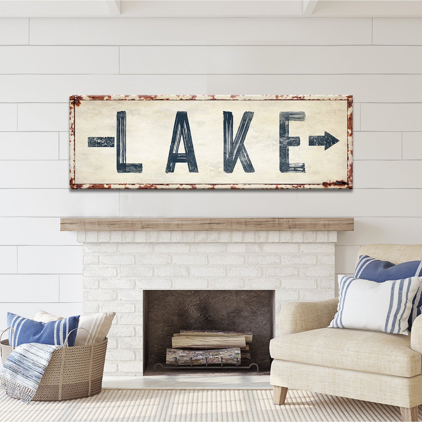 Rustic Lake Arrow Directional Canvas Sign