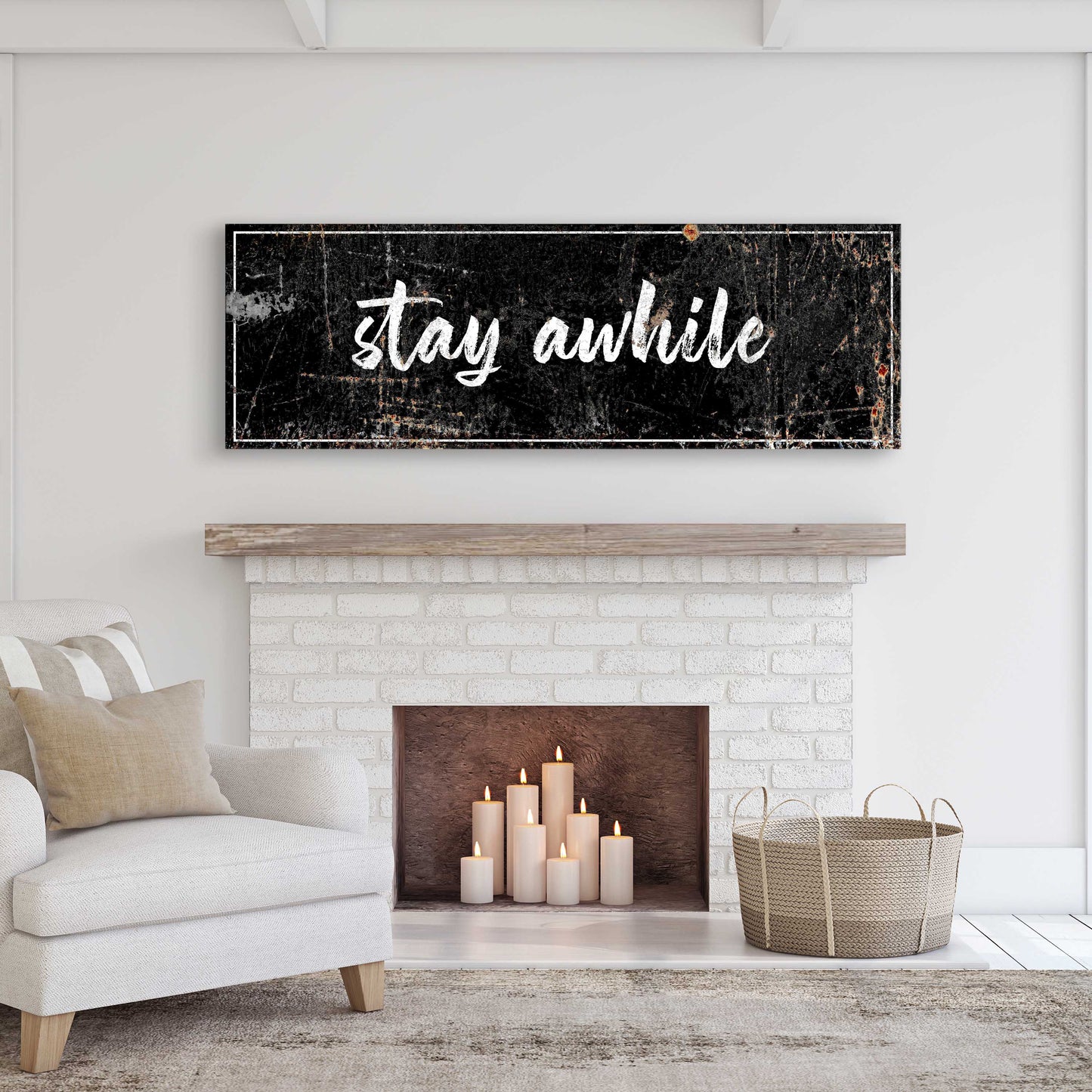 Stay Awhile Rustic Canvas Wall Art