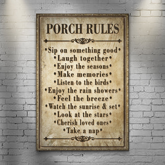 Porch Rules Personalized Canvas Sign II