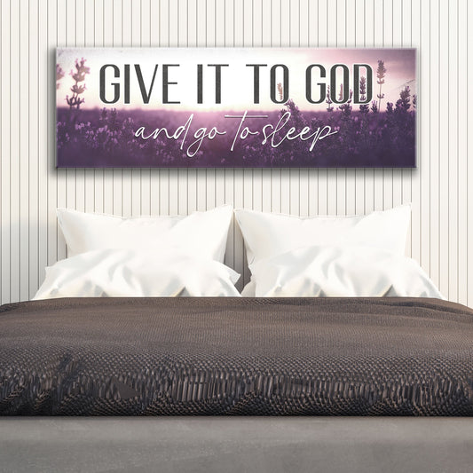 Give It to God Lavender Field Sign canvas shown in a styled room setting, view 2