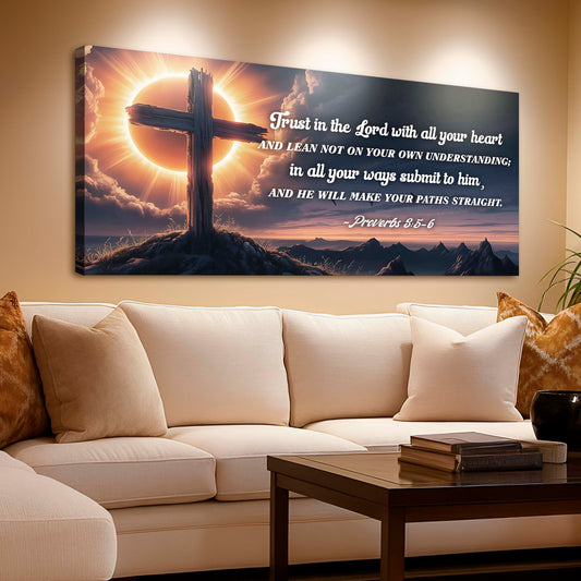 Proverbs 3:5-6 Trust in the Lord Paths Straight canvas shown in a styled room setting, view 2