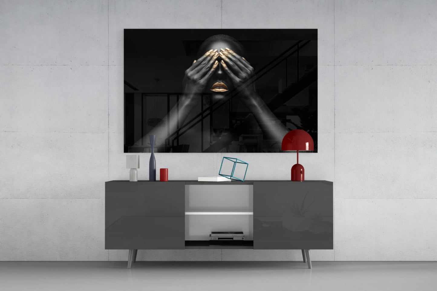 Golden Veil Woman Glass Wall Art