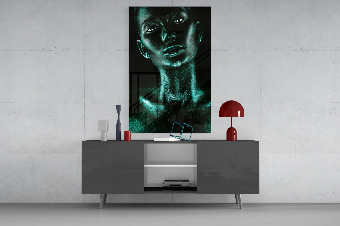 Woman In Teal Glass Wall Art