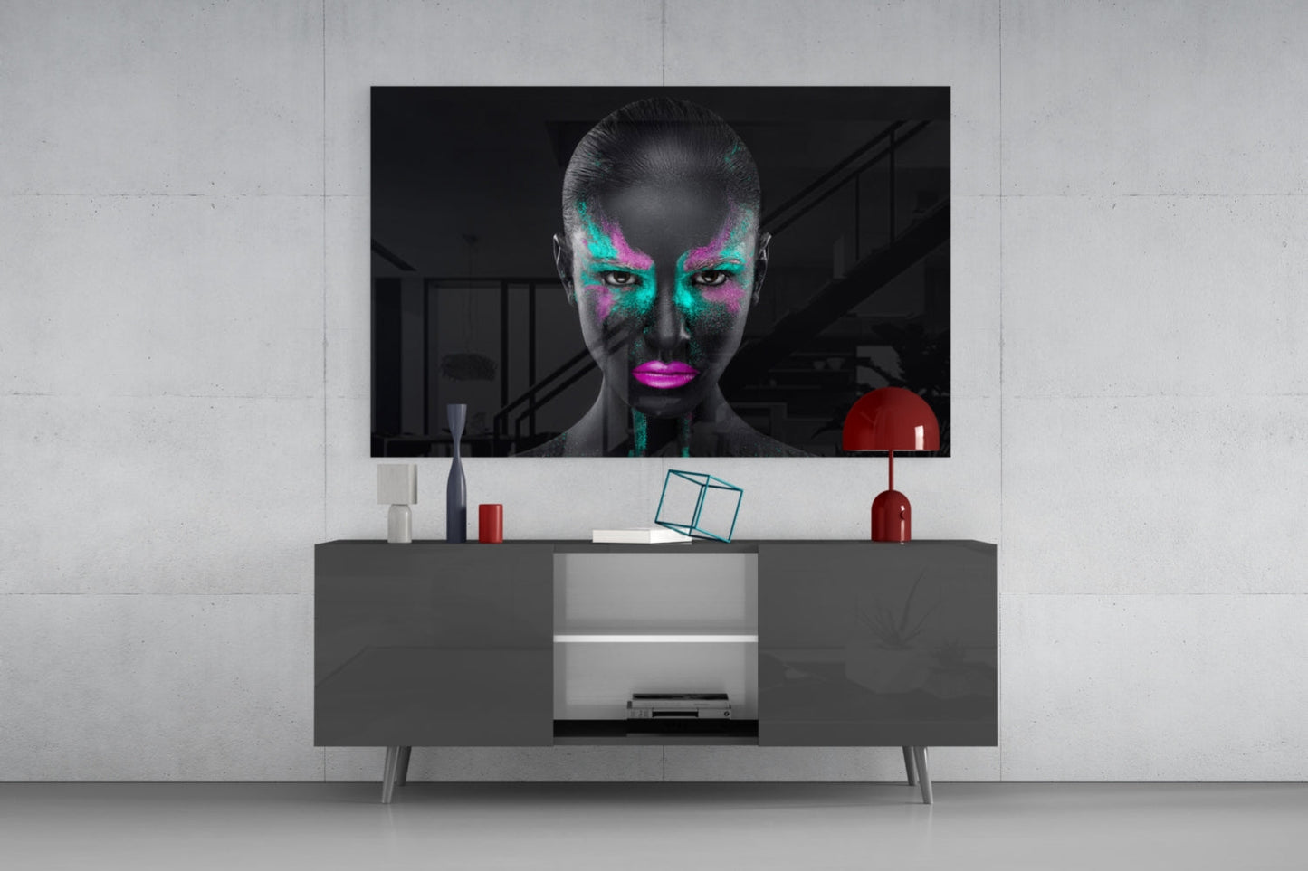 Turquoise Magenta Woman Glass Wall Art
