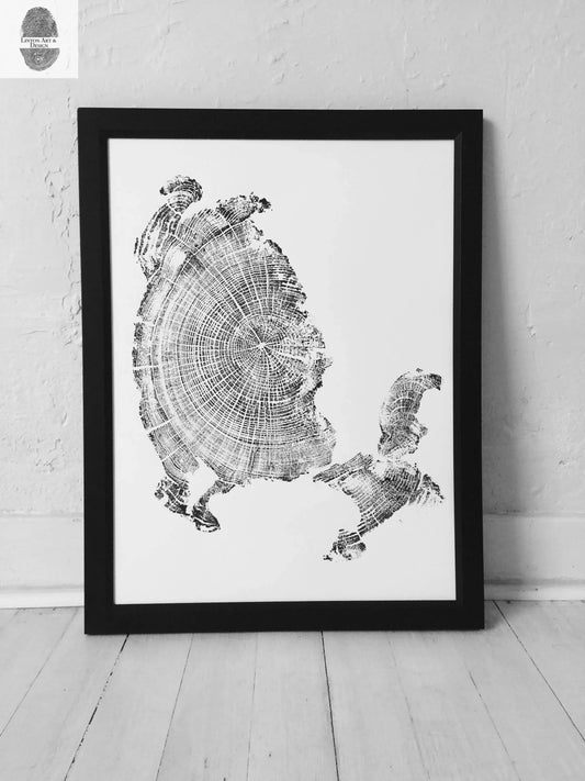 Oregon Coast Driftwood Tree Ring Woodcut Print - Cannon Beach