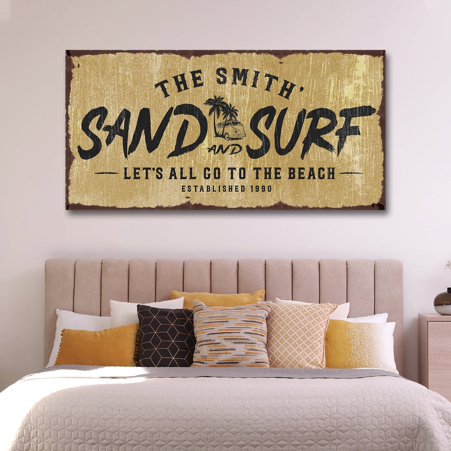 Sand and Surf Sign Personalized Canvas Coastal Wall Art