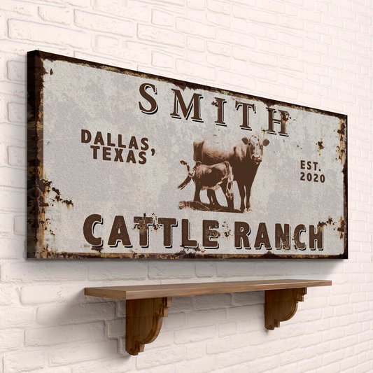 Angus Cattle Ranch Sign Personalized Canvas Wall Art