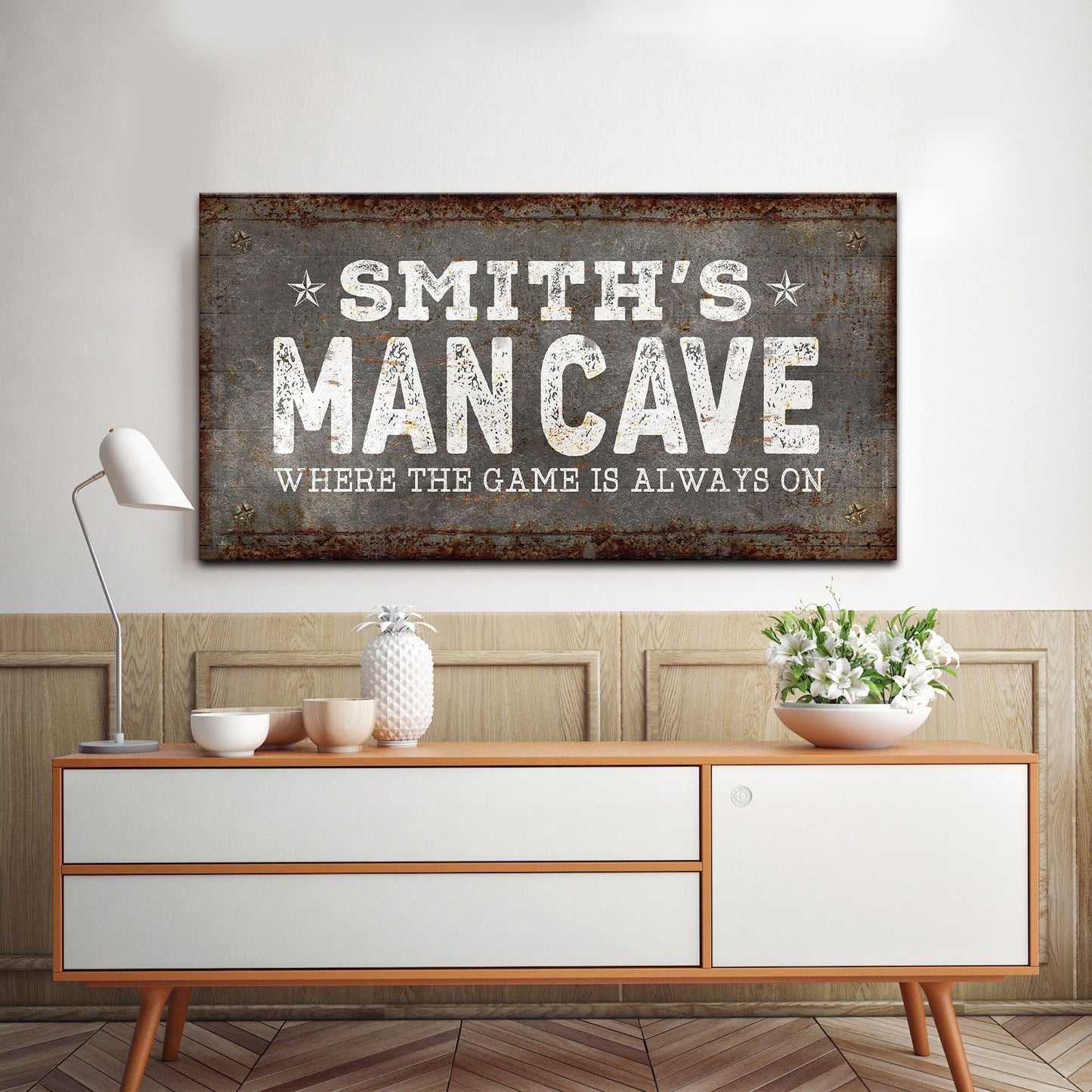 Where the Game Is Always On Man Cave Canvas Sign