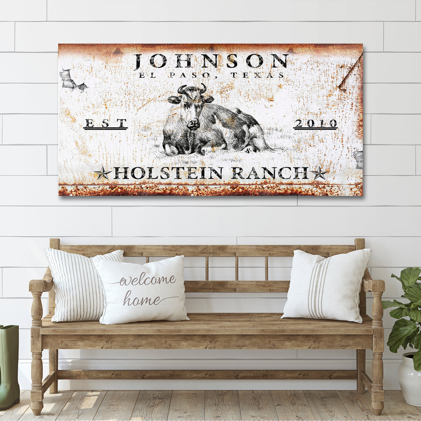 Holstein Ranch Sign Personalized Canvas Wall Art