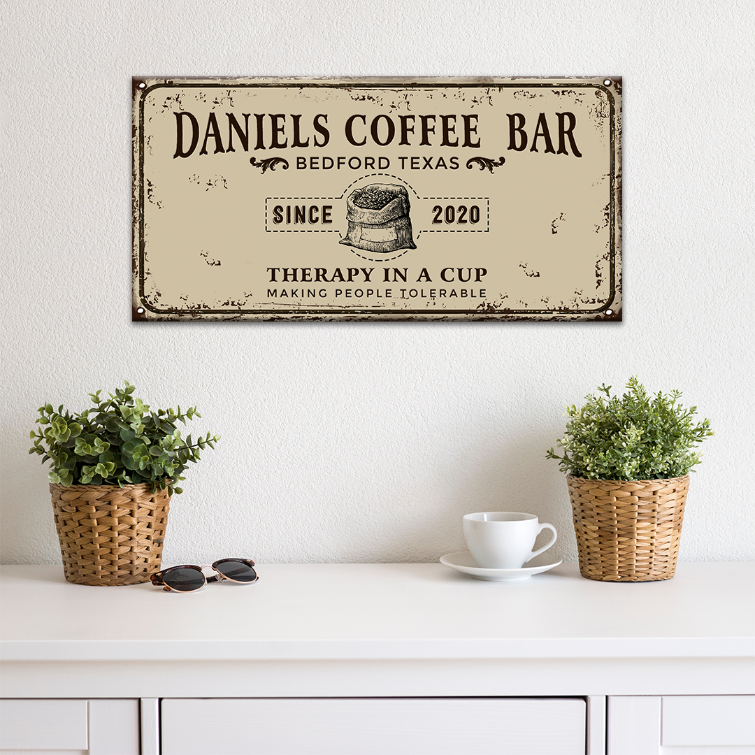 Therapy In A Cup Coffee Bar Canvas Sign
