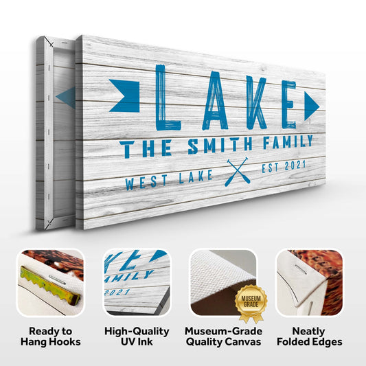 Wood-Look Lake Arrow Directional Canvas Sign