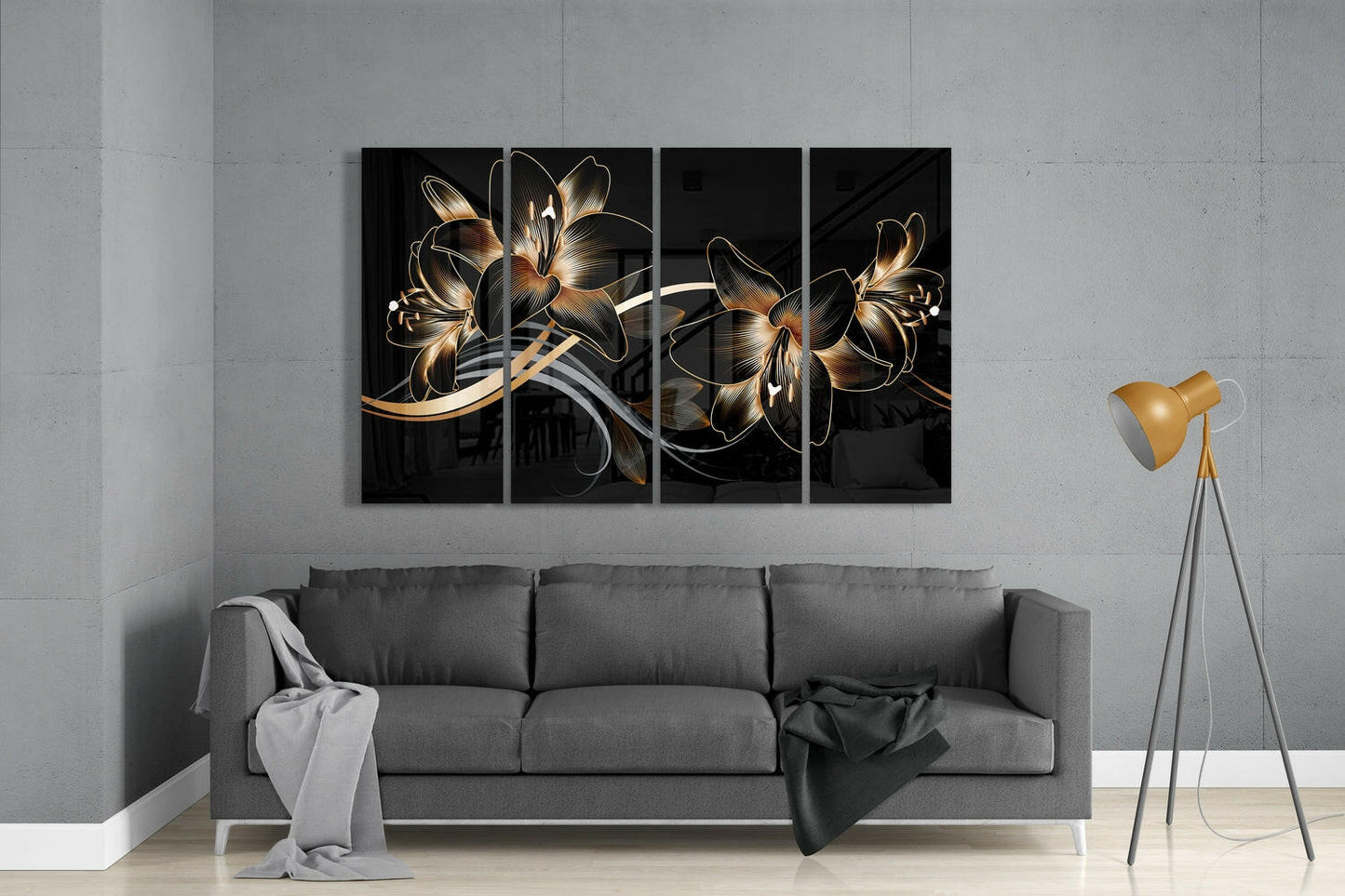 Flower Wave 4-Piece Glass Wall Art Set (59x36)