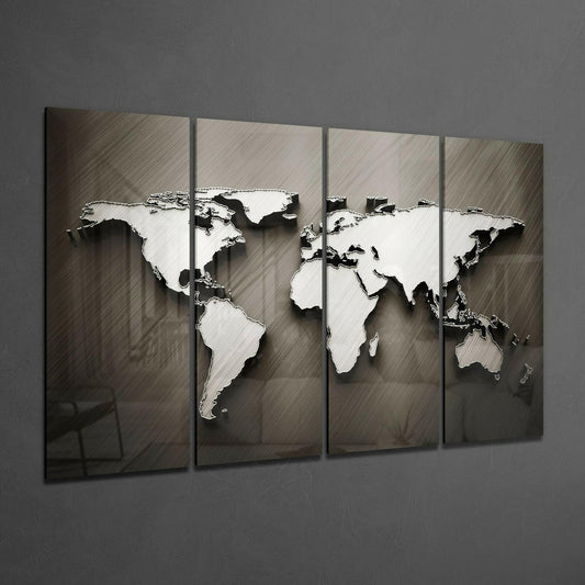 World Map 4-Piece Glass Wall Art Set