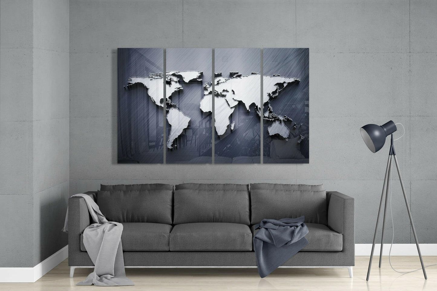 World Map 4 Pieces Mega Glass Wall Art
