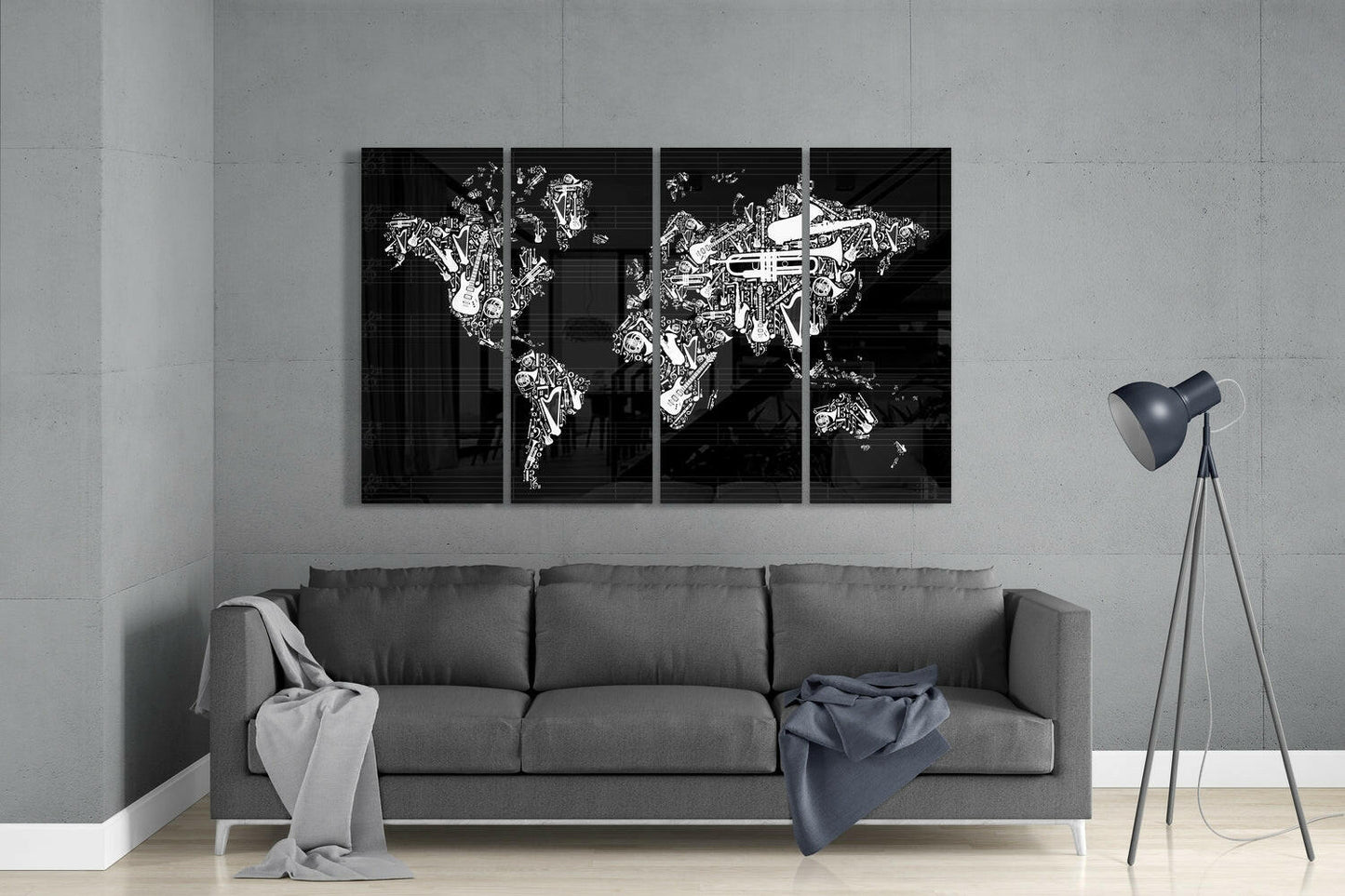 World Map 4-Piece Glass Wall Art Set