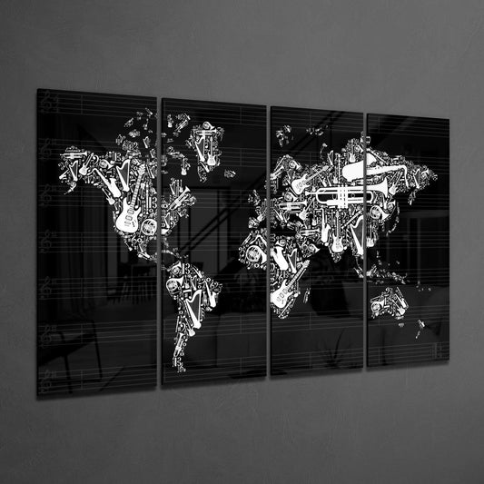 World Map 4-Piece Glass Wall Art Set