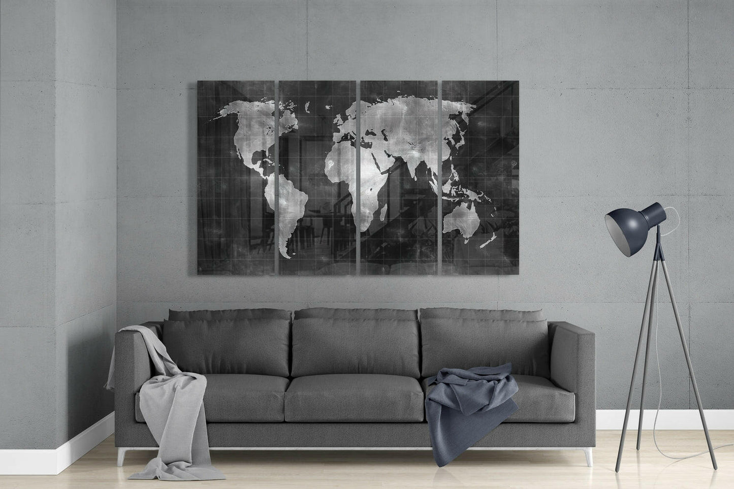 World Map 4-Piece Glass Wall Art