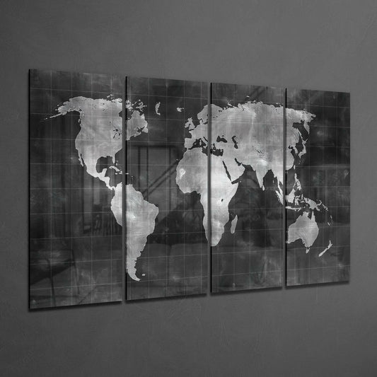 World Map 4-Piece Glass Wall Art
