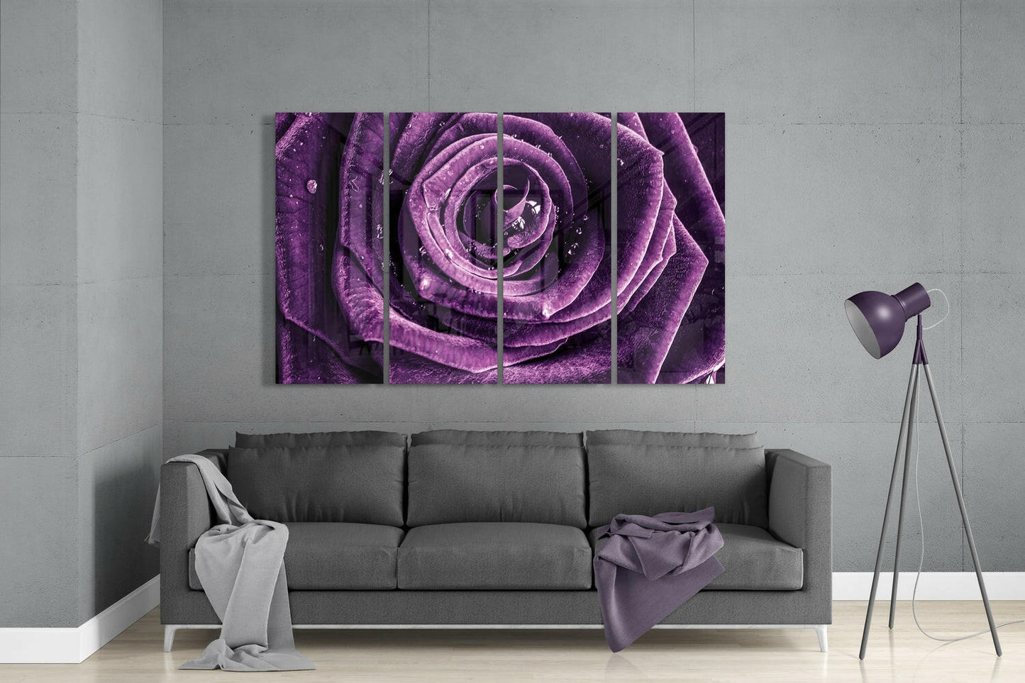 Purple Rose 4-Piece Glass Wall Art Set