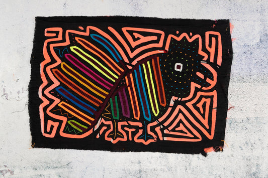 Pink Rooster Mola Tapestry Folk Art Wall Hanging