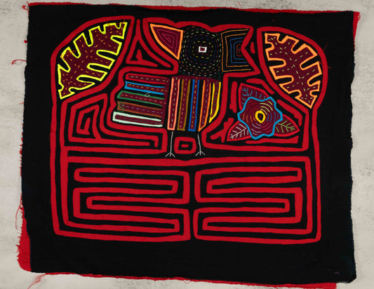 Red and Black Songbird Mola Tapestry Wall Hanging