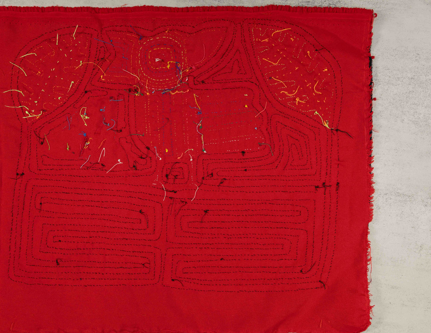 Red and Black Songbird Mola Tapestry Wall Hanging