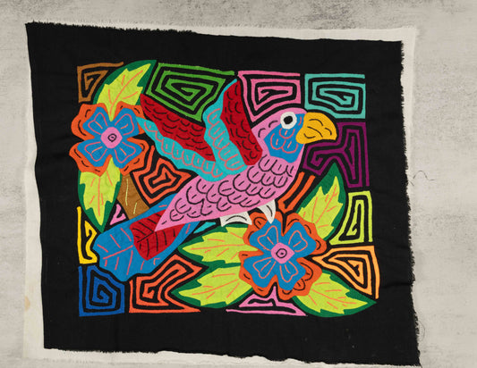 Pink Blue and Red Parrot Mola Tapestry Wall Hanging