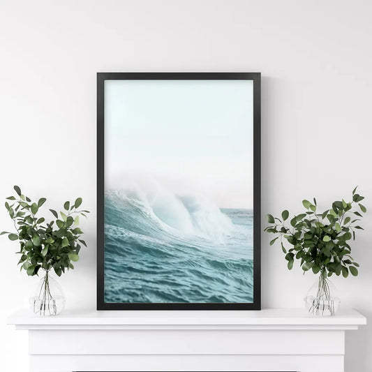 Large Pastel Blue Ocean Waves Print - Nautical Wall Art