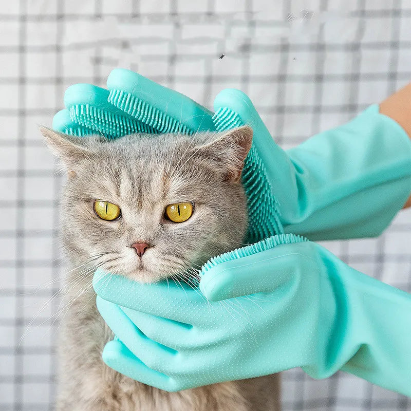 Pet bathing gloves with non-slip design for secure grip during washing