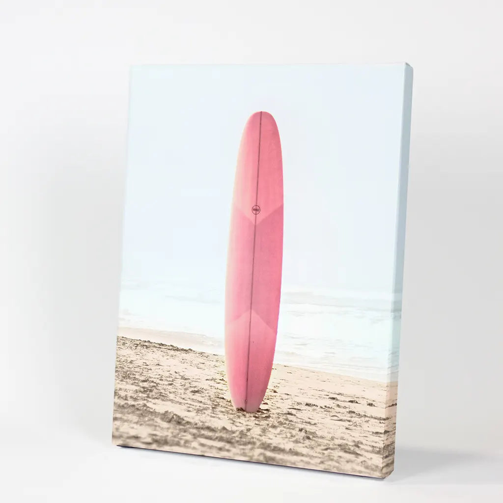 Pink Surfboard on Beach Print - California Coastal Art
