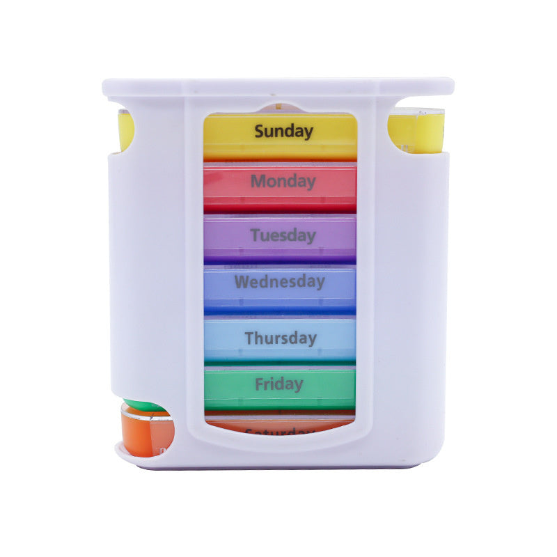 Portable daily pill tray detached from weekly organizer travel medication case
