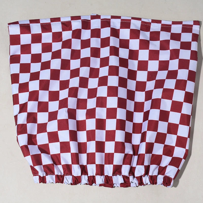 Red and white checkered waterproof shower cap with elastic band - double layer hair protection