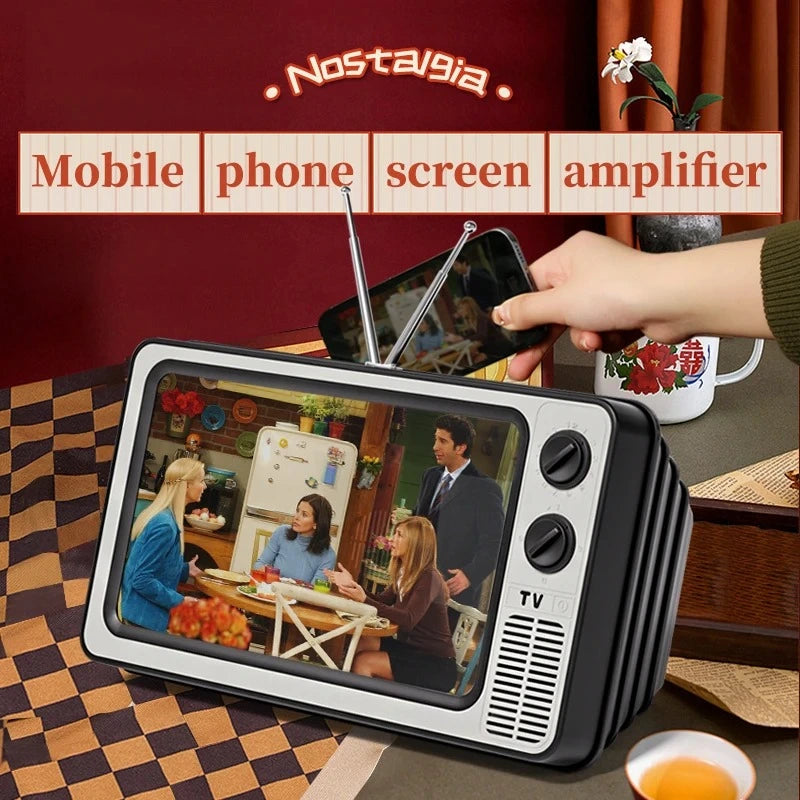 Retro TV phone screen magnifier with 12 inch display and foldable storage design