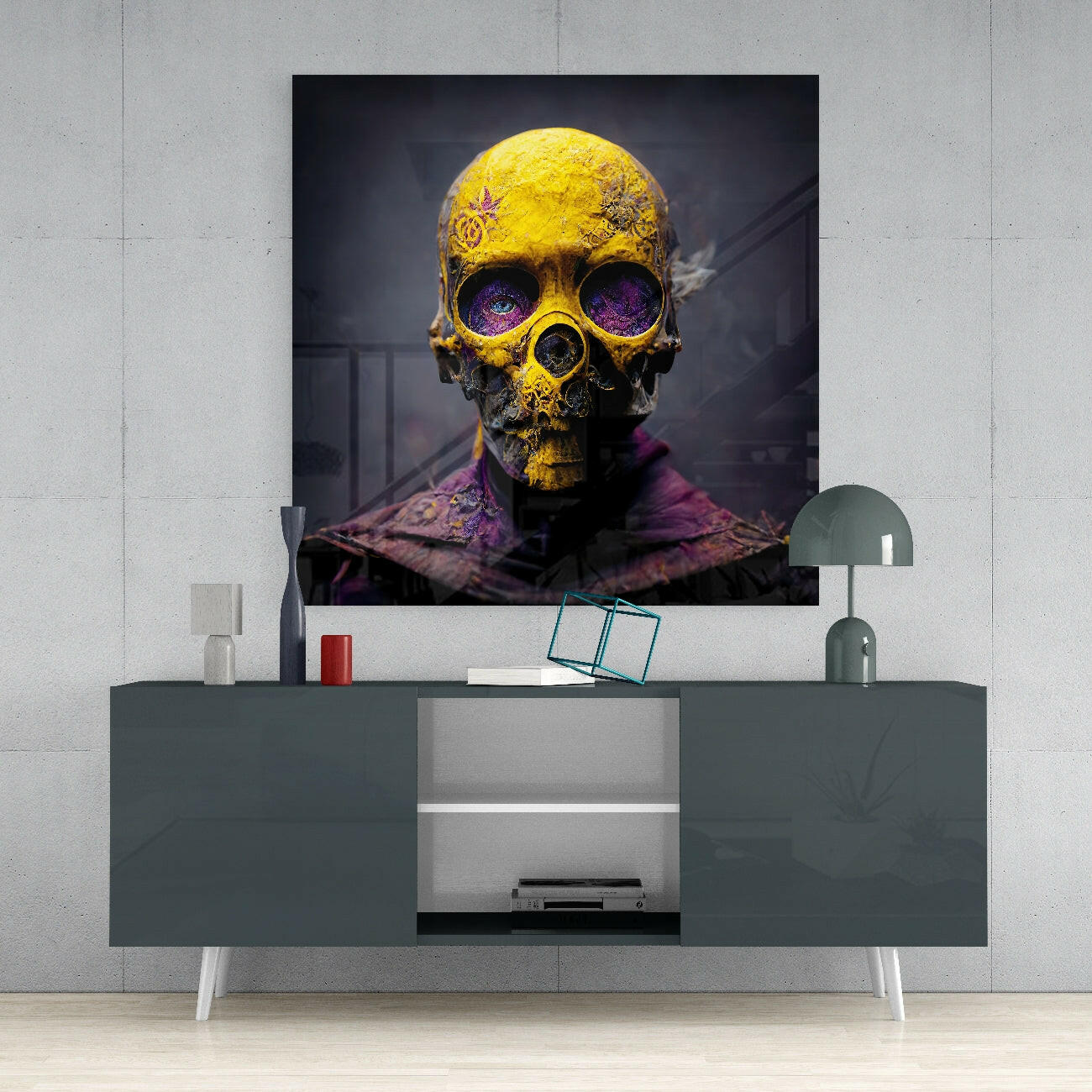 Yellow Mask Glass Wall Art