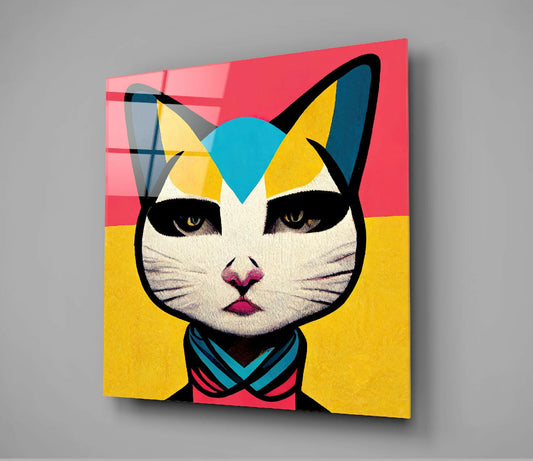 Ms. Cat Glass Wall Art, Chic Modern Cat Portrait