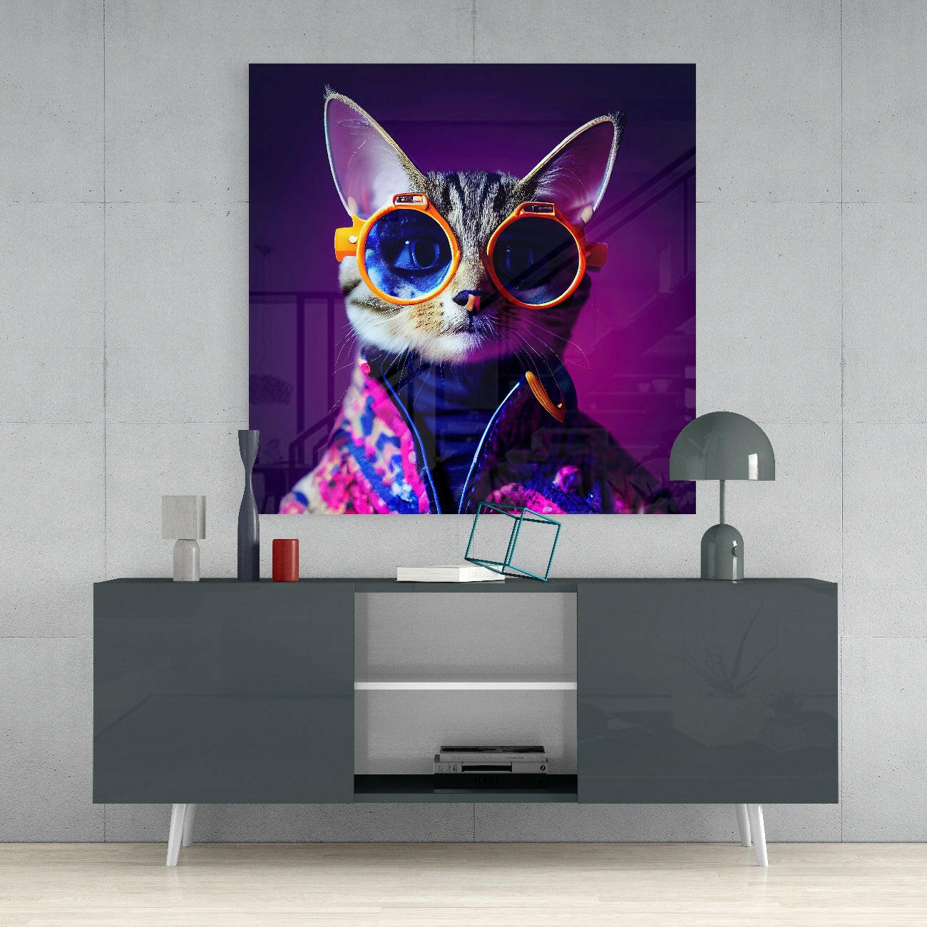 Curious Cat Glass Wall Art