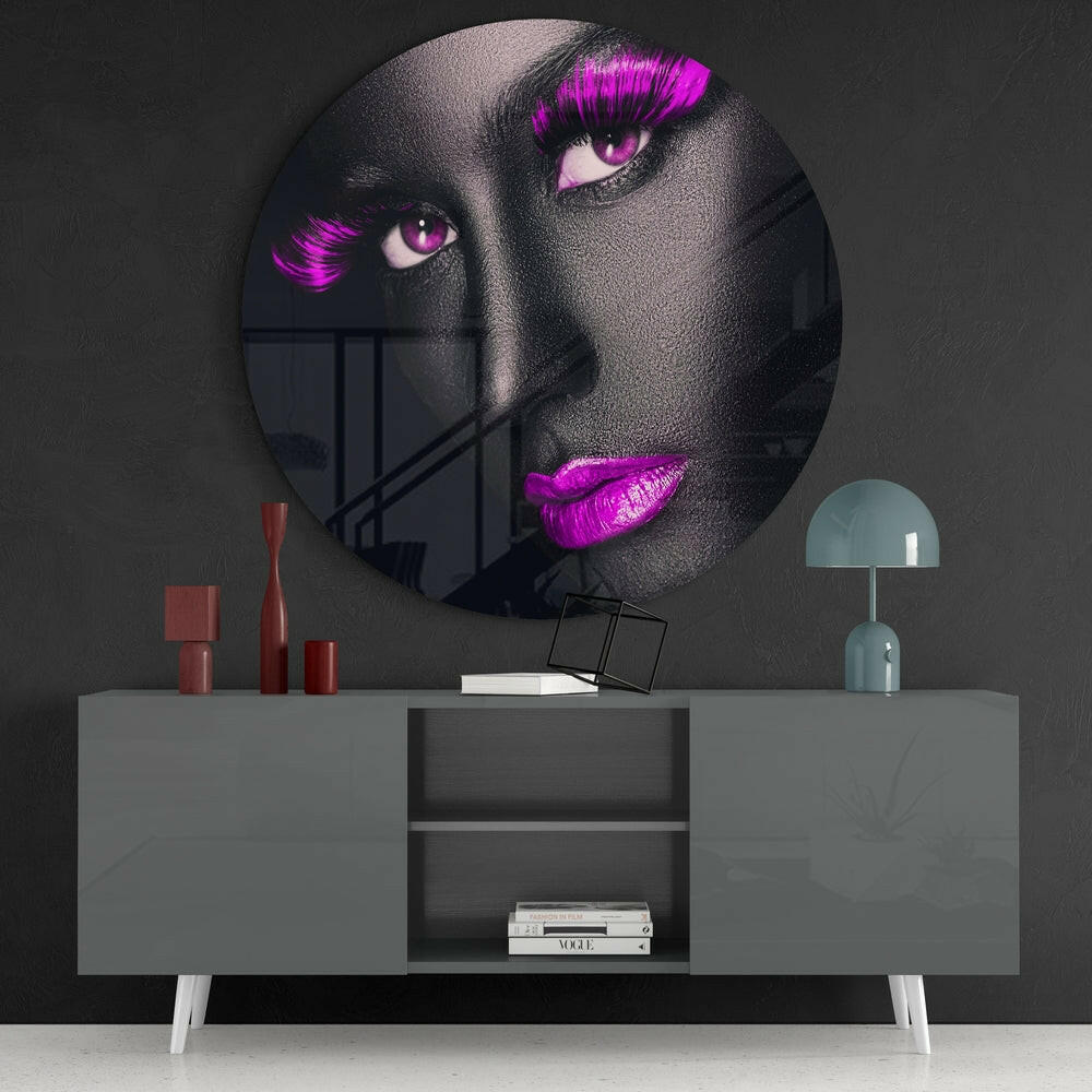 Purple Lashes and Lips Glass Wall Art