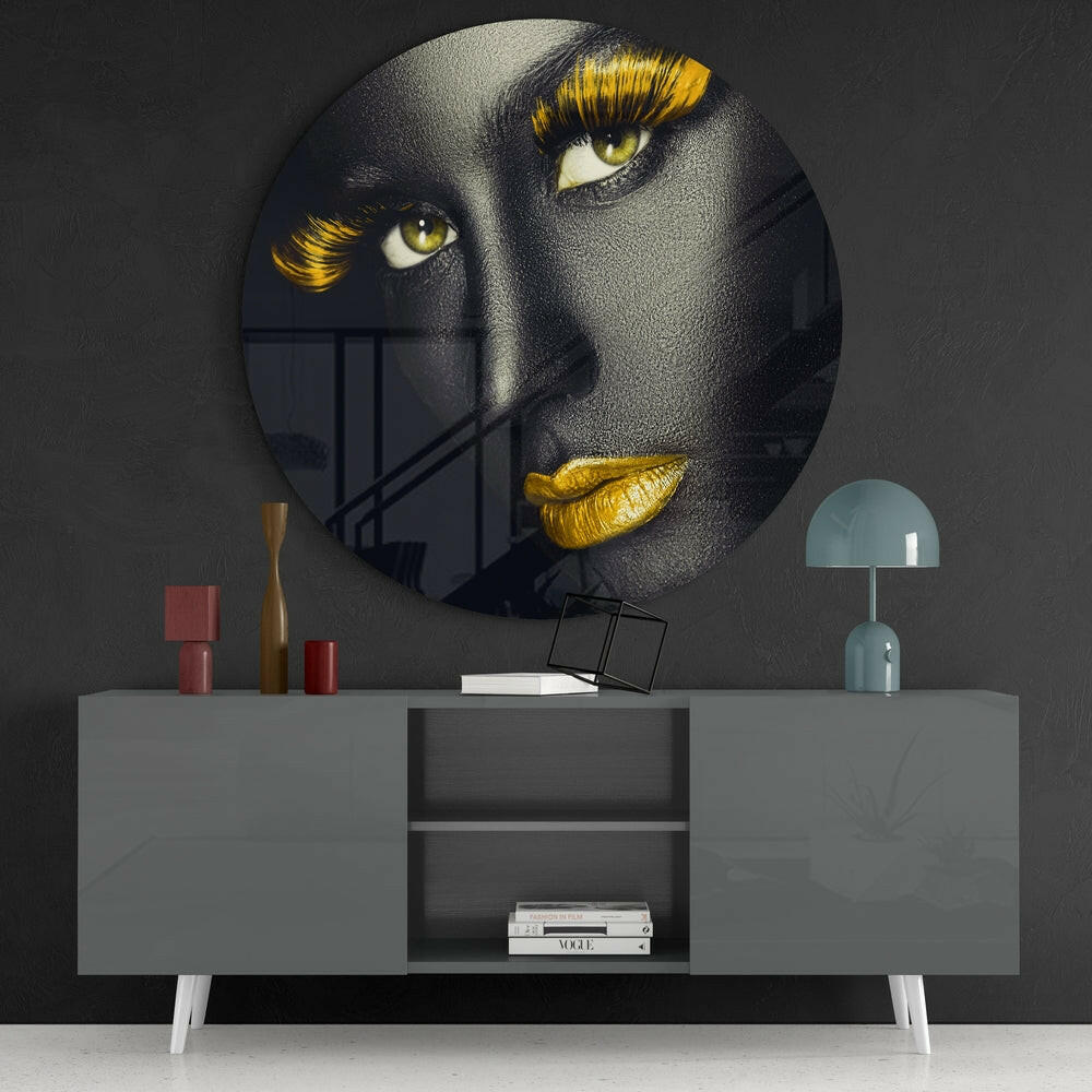 Golden Lashes And Lips Glass Wall Art