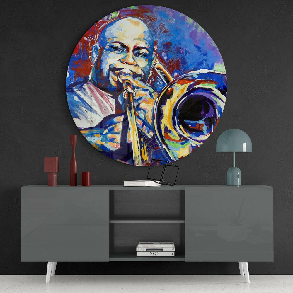 Trombone Player Glass Wall Art