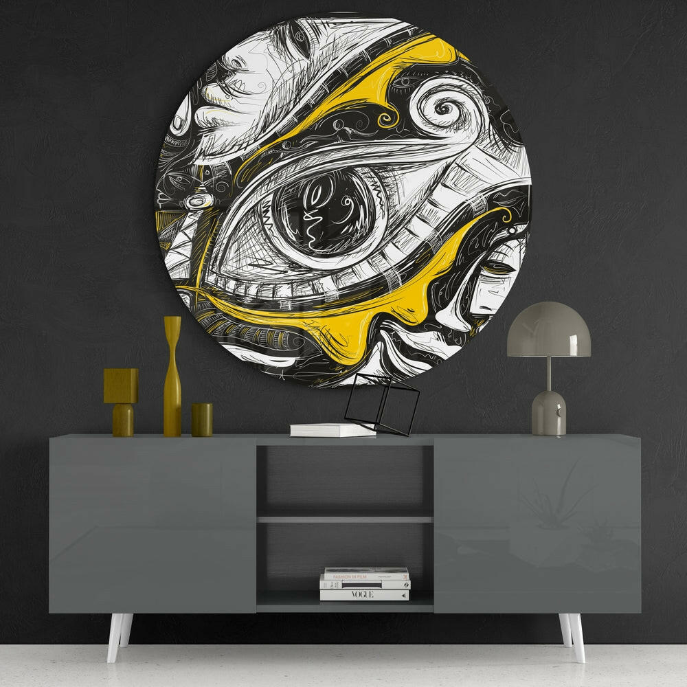 Yellow and Black Sketch Eye Glass Wall Art