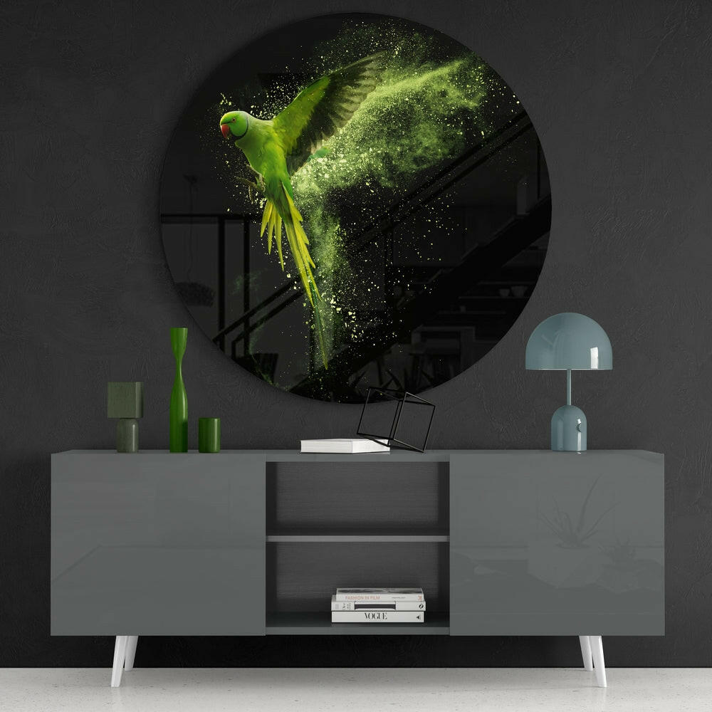 Flying Parakeet Glass Wall Art