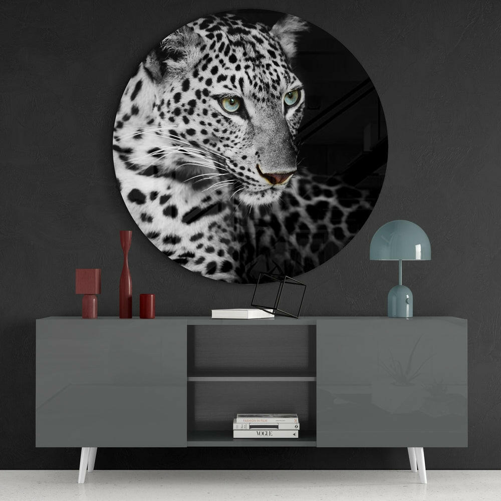 Green Eyed Leopard Glass Wall Art