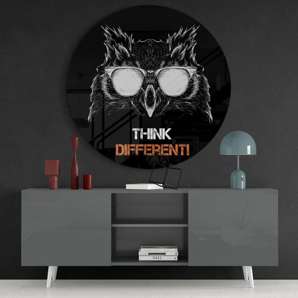 Cool Owl with Glasses Glass Wall Art